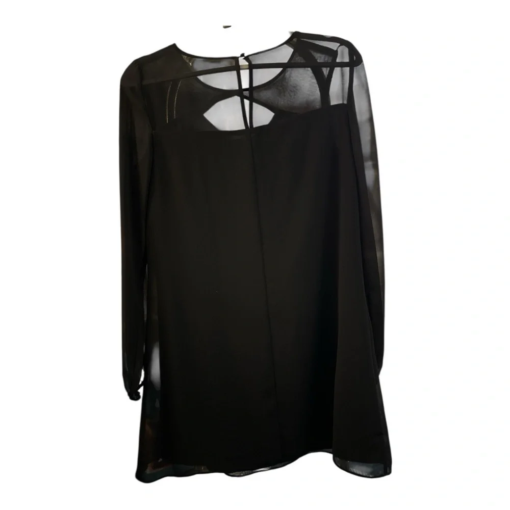 BCBGeneration Black Size Small Chiffon Mini Dress Sheer Sleeve Quiet Luxury NWT